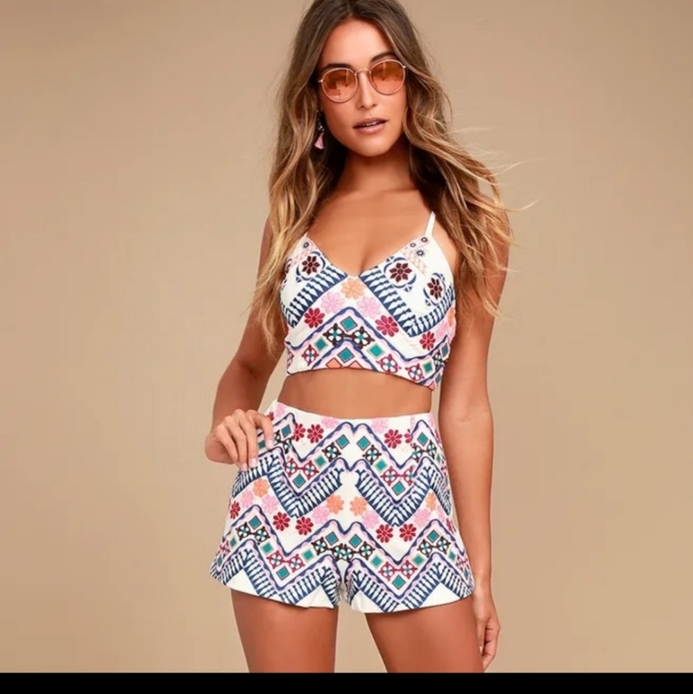 Lulus Embroidered Top and Shorts Set